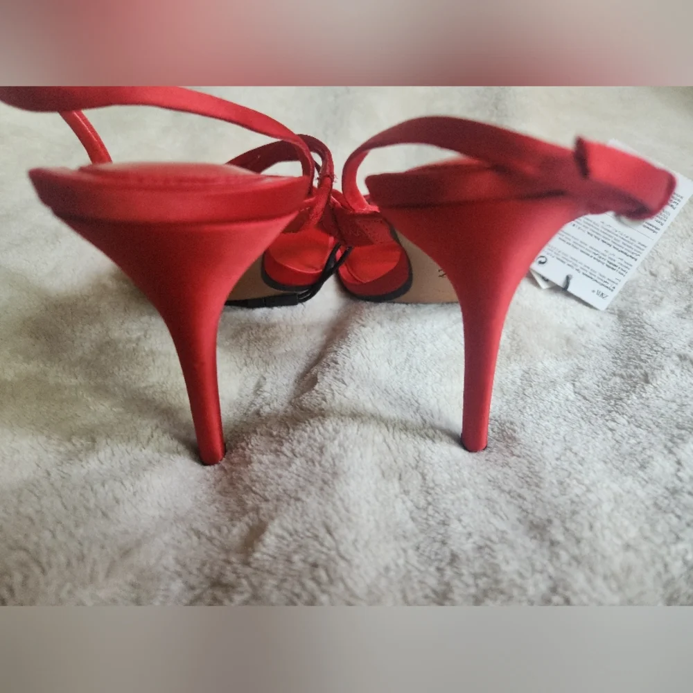 Zara Heeled Strappy Sandals Red Size 9 NWT - Picture 4 of 7